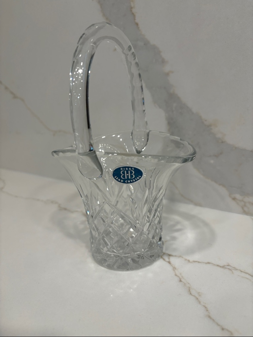 Birks Lead Crystal Clear Glass Basket with Handle